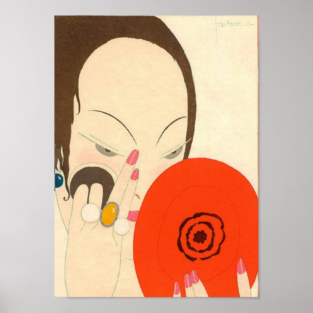 Póster MUJER CON ROJO ESPEJO ROJO Deco Belleza Moda Maqui (Frente)