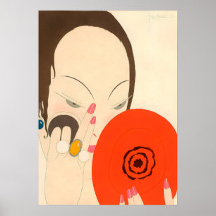 Póster MUJER CON ROJO ESPEJO ROJO Deco Belleza Moda Maqui
