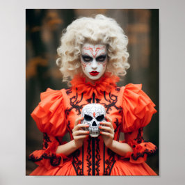 Póster Mujer Con Ropa De Vampiro Con Calavera Blanca