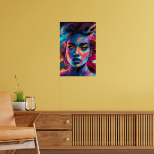 Póster Mujer con rostro psicodélico vibrante
