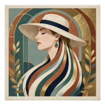 Mujer con sombrero de sol art déco