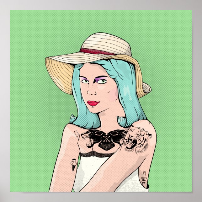 Póster Mujer con tatuaje retro (Frente)