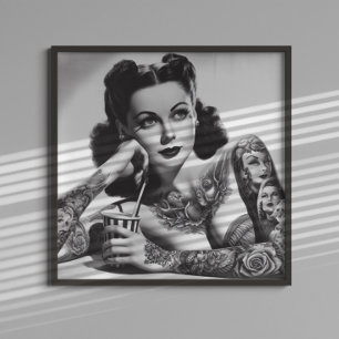 Póster Mujer con tatuaje vintage