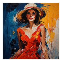 Mujer con traje de cóctel rojo