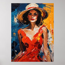 Póster Mujer con traje de cóctel rojo