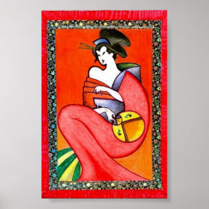 Póster Mujer con un cartel de estampado de kimono