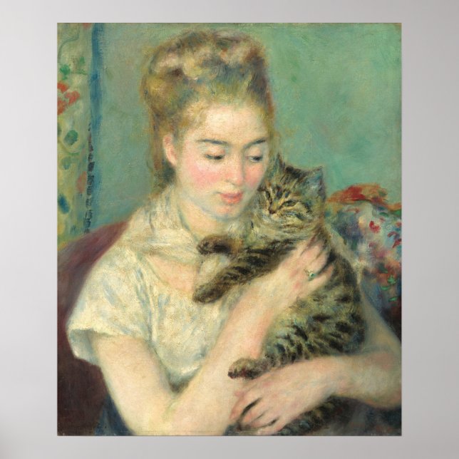 Póster Mujer con un gato - Auguste Renoir Poster Bella Ar (Frente)