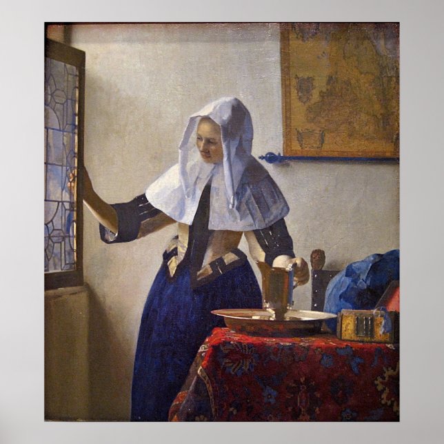 Póster Mujer con un lanzador de agua. por Johannes Vermee (Frente)