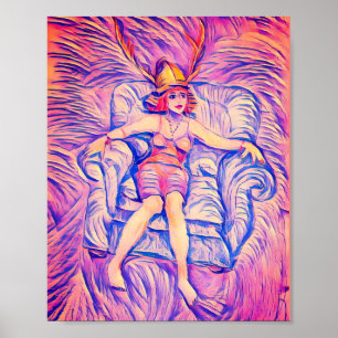Póster Mujer con un sombrero emplumado