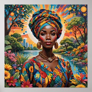 Póster Mujer con un turbante y un traje floral