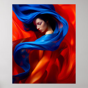 Póster Mujer con velo azul cobalto en antecedentes Naranj