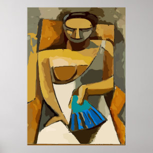Póster Mujer con ventilador azul, añadir texto