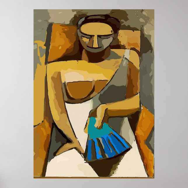 Póster Mujer con ventilador azul, añadir texto (Frente)