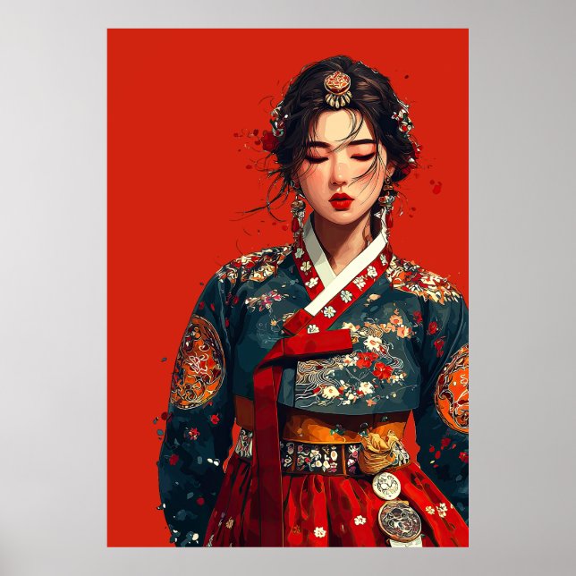 Póster Mujer coreana moderna en retrato de Hanbok (Frente)