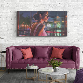 Póster Mujer cubana mirando la pintura de Miami