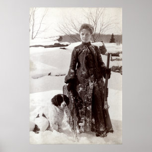 Póster Mujer de 1890 y su perro de caza de Bretaña