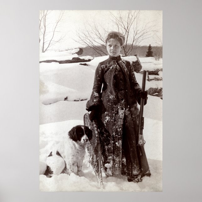 Póster Mujer de 1890 y su perro de caza de Bretaña (Frente)