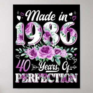 Póster mujer de 40 años hecha en 1986 floral cumpleaños 4