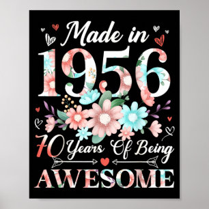 Póster Mujer de 70 años fabricado en 1956 floral cumpleañ