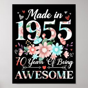 Póster Mujer de 70 años hecha en 1955 Floral Cumpleaños 7