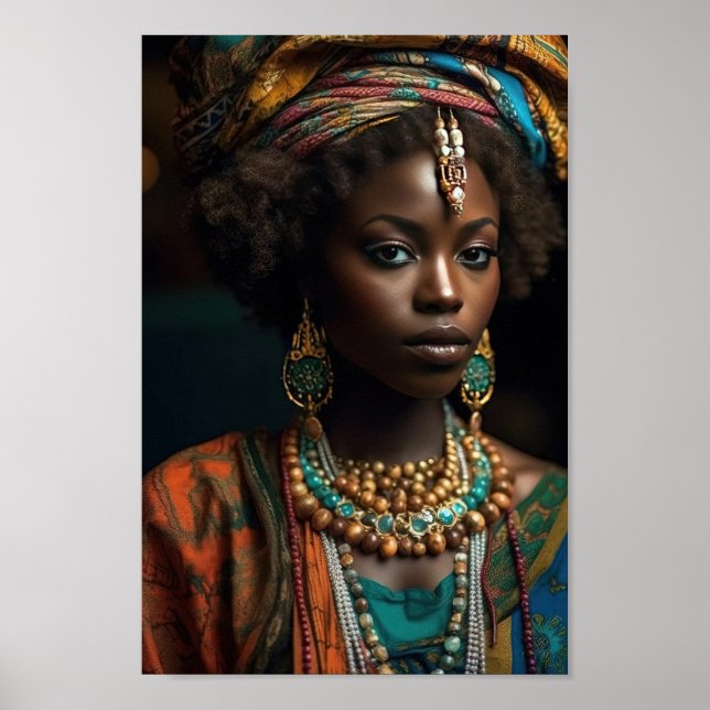 Póster Mujer de alta moda modelo negro hermosa (Frente)