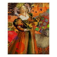 Mujer de Aries Naranja: Collage de Arte Antiguo de