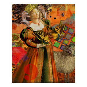 Póster Mujer de Aries Naranja: Collage de Arte Antiguo de