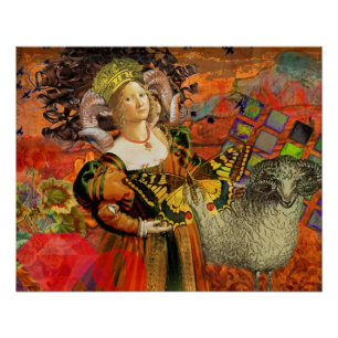Póster Mujer de Aries Naranja: Collage de Arte Antiguo de