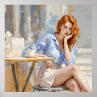 Mujer de cabello rojo suave y soñadora con colores