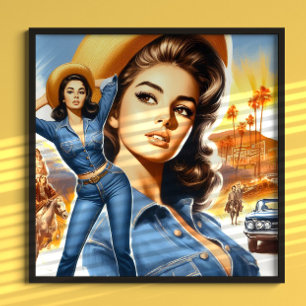 Póster Mujer de campo con jeans vintage