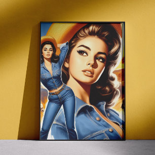 Póster Mujer de campo con jeans vintage