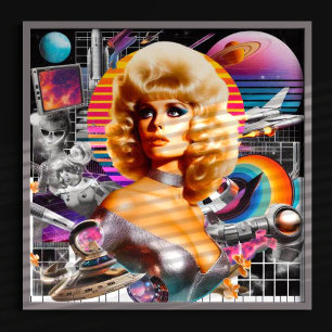 Póster Mujer de ciencia ficción retrofuturista