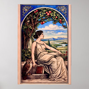 Póster Mujer de época Art Nouveau leyendo bajo un árbol
