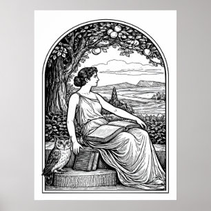 Póster Mujer de época Art Nouveau leyendo bajo un árbol