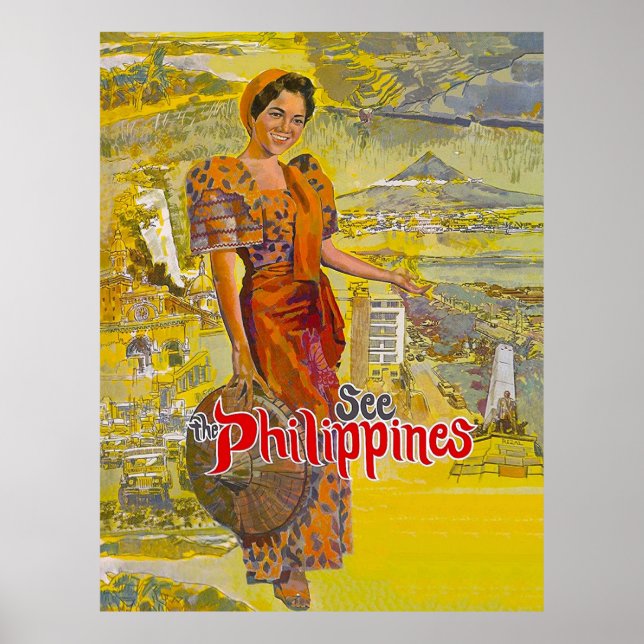 Póster Mujer de filipinas, viajes vintage (Frente)