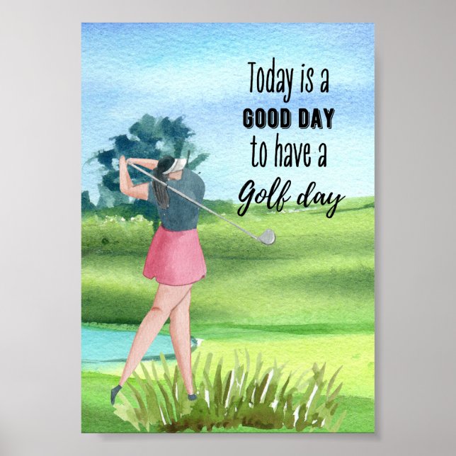 Póster Mujer de golf jugando a la acuarela de golf (Frente)
