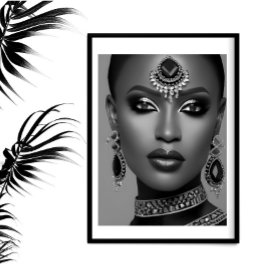Póster Mujer de joyería africana en blanco negro