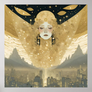 Póster Mujer de la ciudad de los ángeles en oro