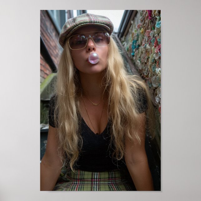 Póster Mujer de la pared de chicle burbuja de chicle lind (Frente)