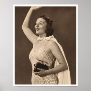 Póster Mujer de los años 40 con traje de baño ondeando