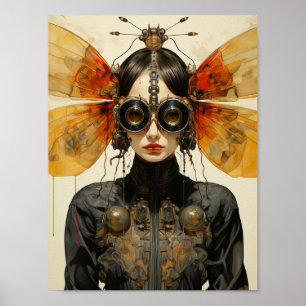 Póster Mujer de los insectos de Steampunk Scifi