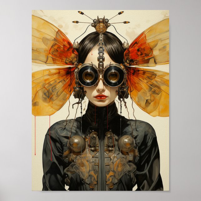 Póster Mujer de los insectos de Steampunk Scifi (Frente)