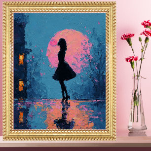 Póster Mujer de Luna Rosa Impresionista Burbuja de Chicle