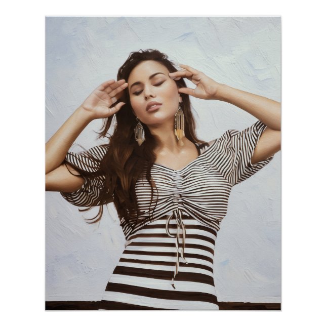 Póster Mujer de moda vestida a rayas (Anverso)