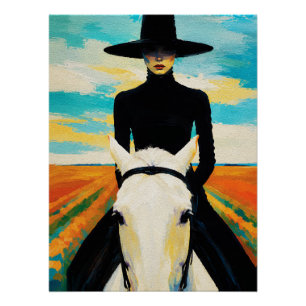 Póster Mujer de negro en caballo blanco: Campo dramático