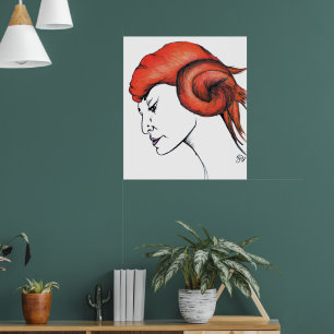 Póster Mujer de pelo naranja mandarina retrato Pop Art