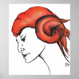 Póster Mujer de pelo naranja mandarina retrato Pop Art