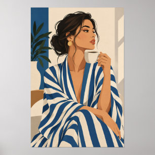 Póster Mujer de rayas azules y blancas con Wa moderno de