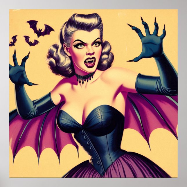 Póster Mujer de vampiro retro (Frente)