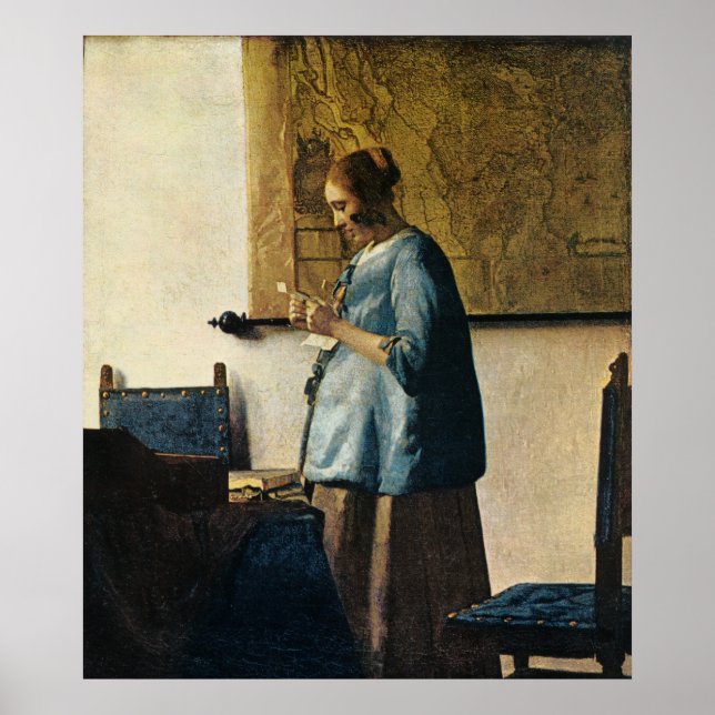 Póster Mujer de Vermeer en azul leyendo una carta a aprox (Frente)